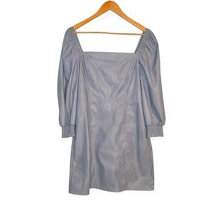 7 For All Manking Powder Blue Faux Leather Puff Sleeves Dress Size L